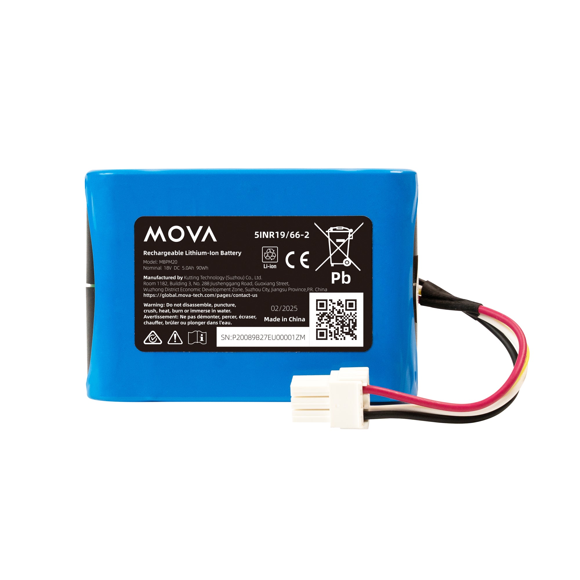 5A: Tension nominale 18V DC 5,0Ah 90Wh Batterie lithium-ion rechargeable pour MOVA 600 / 600 Kit / 1000 Robot tondeuse