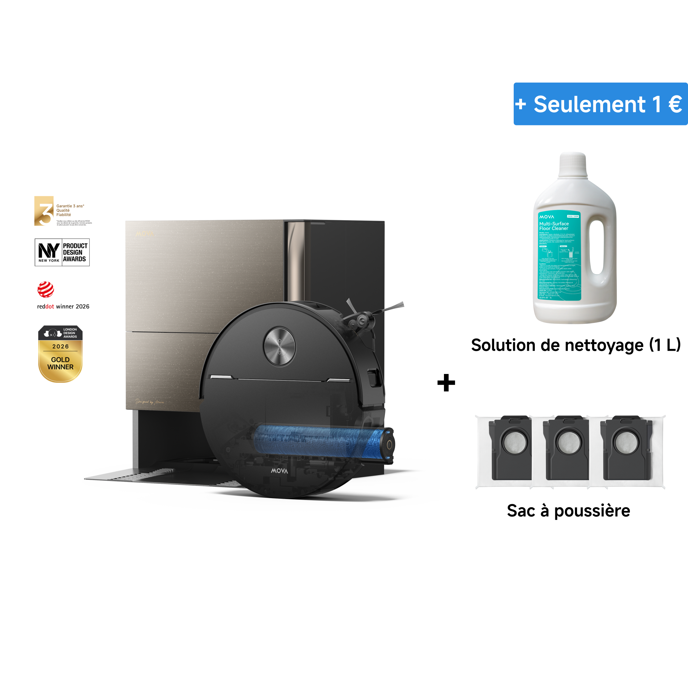 MOVA Z70 Ultra Roller Complete Robot Aspirateur Métal brossé