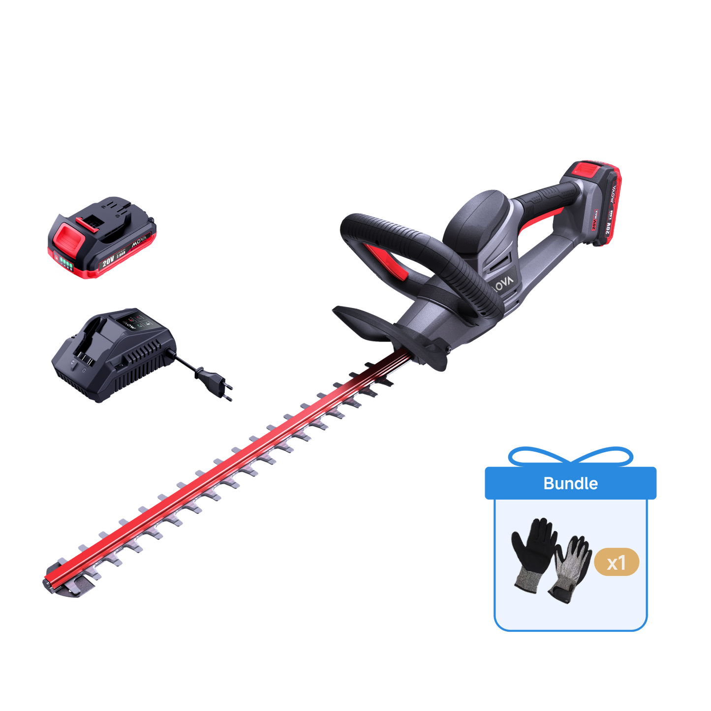 MOVA GH221 Taille-haie sans fil + gants de travail extérieurs