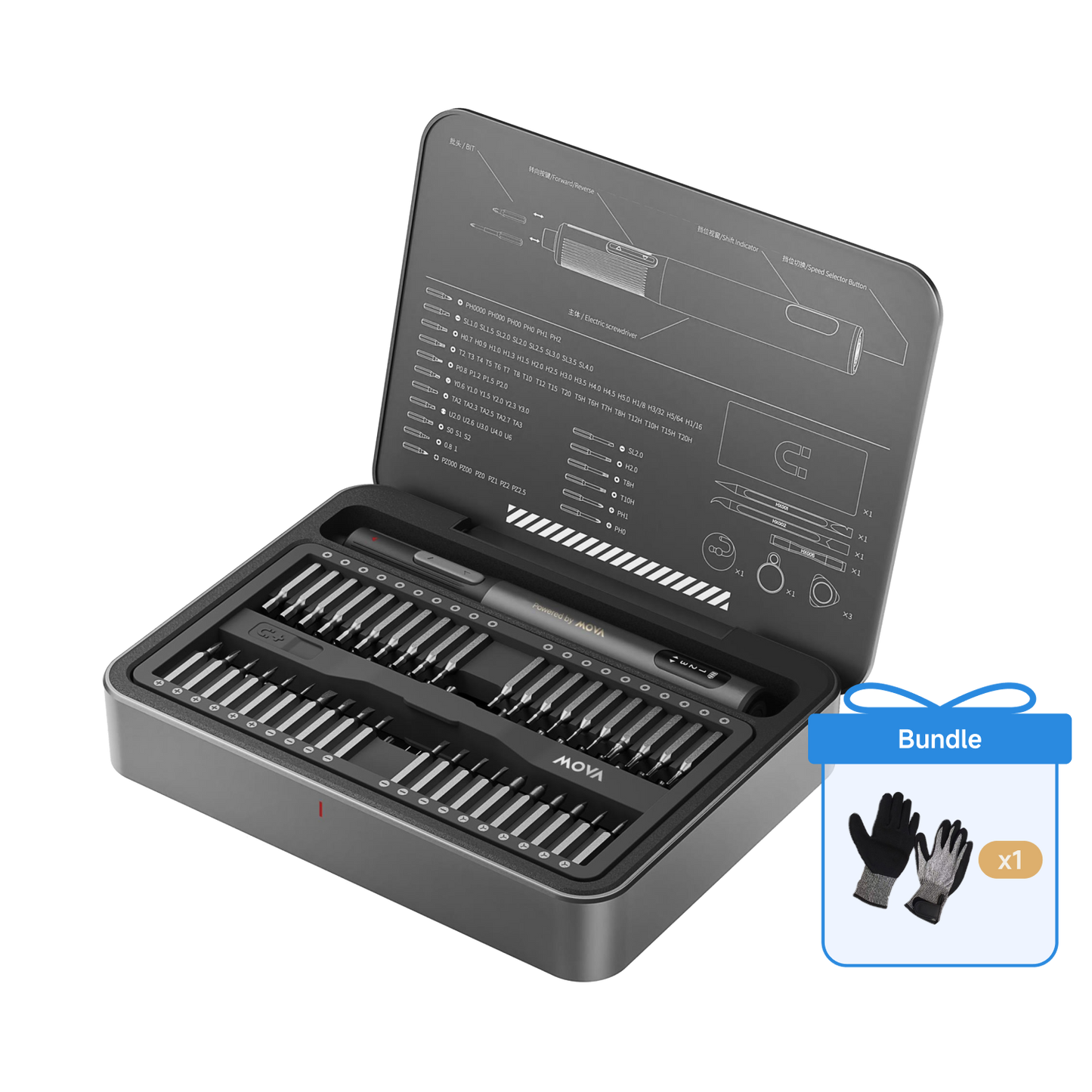 MOVA Tournevis électrique de précision MSD002 + gants de travail extérieurs