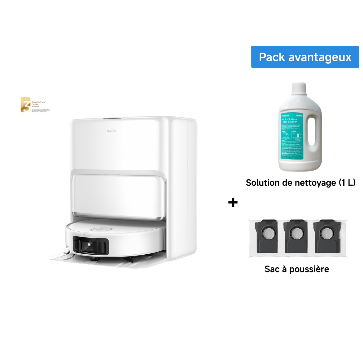 Dreame MOVA Z60 Ultra Roller Standalone + solution nettoyante et sac à poussière