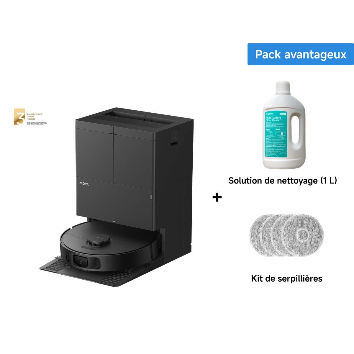 Dreame MOVA E50 Ultra noir + Solution nettoyante et serpillières