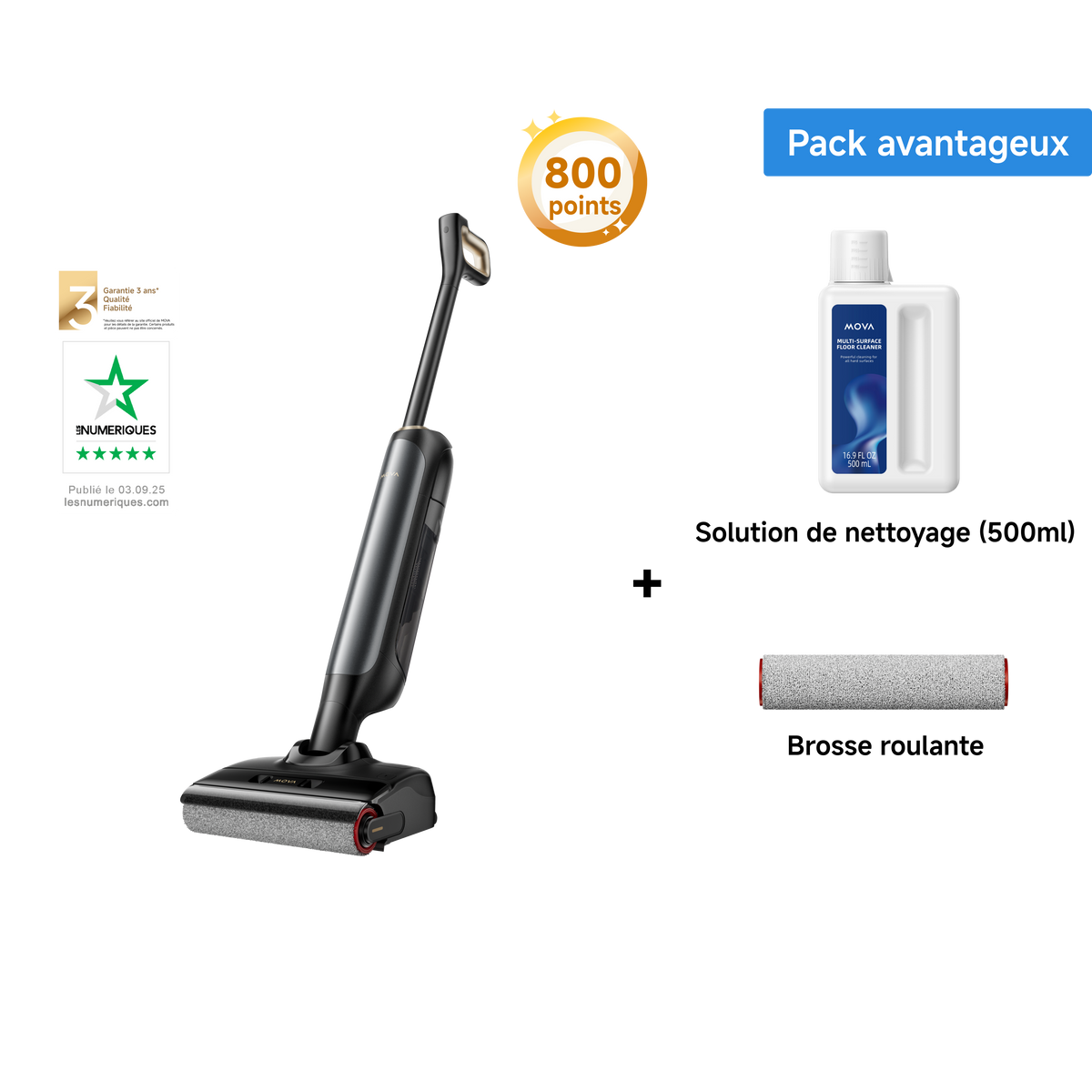 MOVA M10 + brosse roulante et nettoyant pour sols