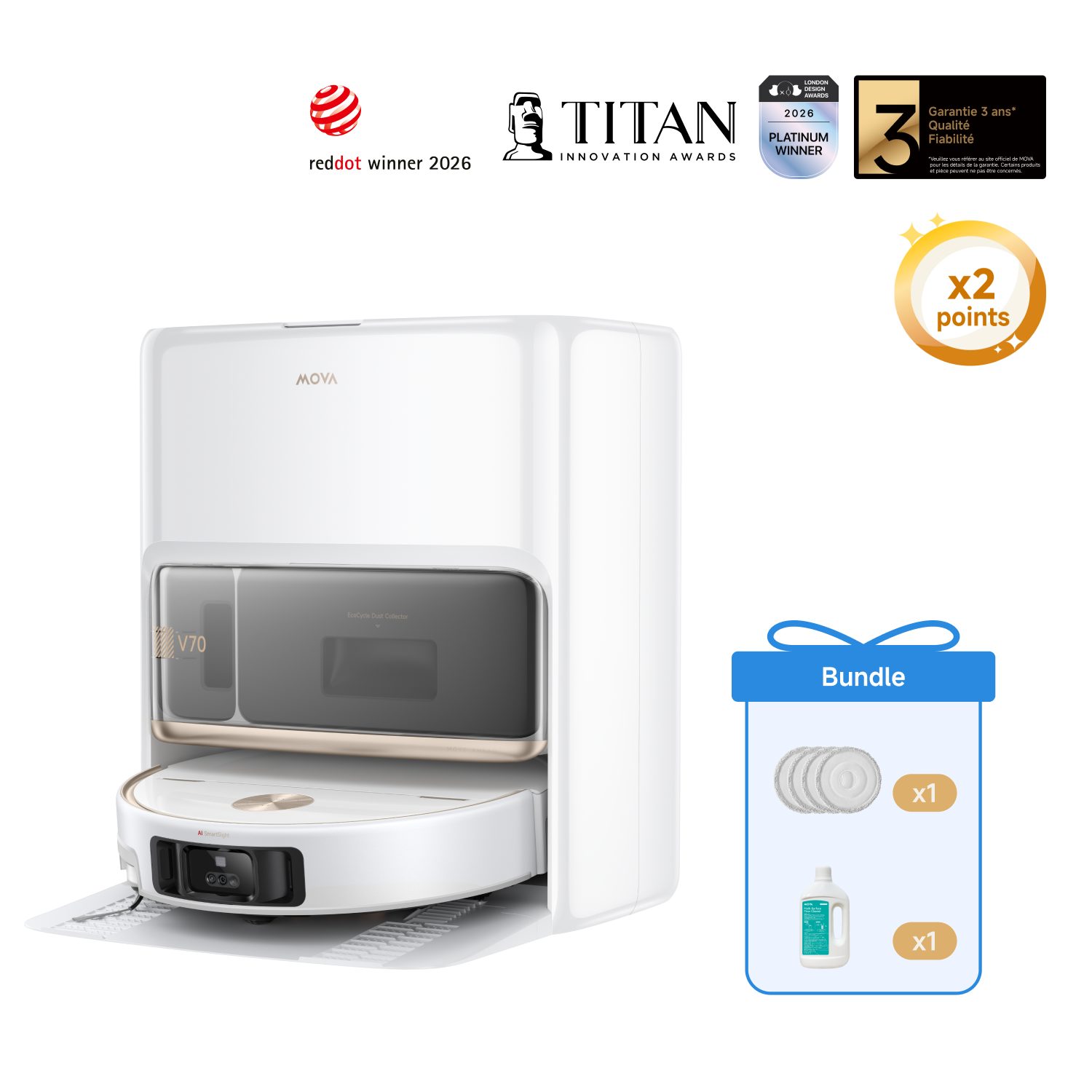 MOVA V70 Ultra Complete X Robot aspirateur+ serpillière et solution nettoyante