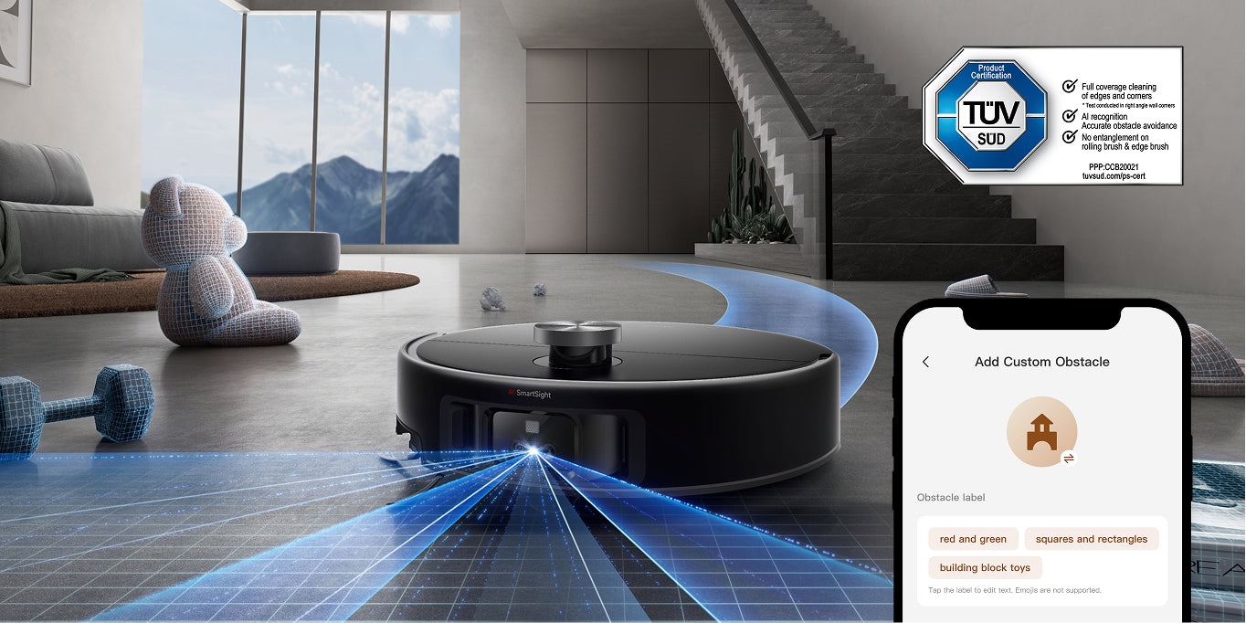 Robot aspirateur Dreame MOVA V70 Ultra Pure Évitement intelligent des obstacles par IA