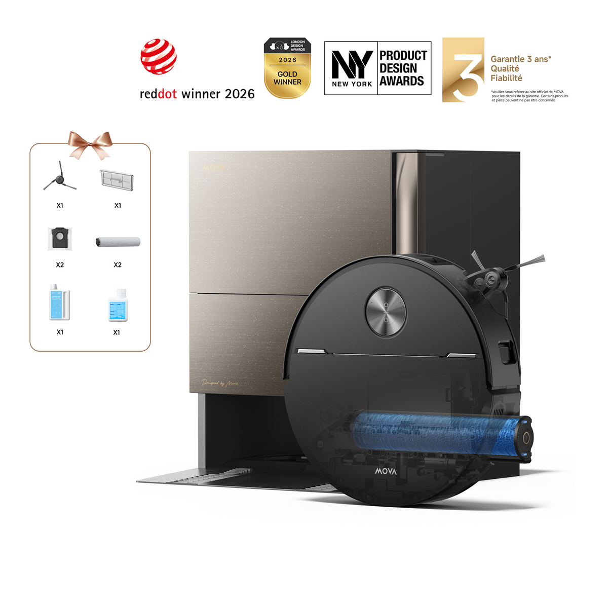 Dreame MOVA Z70 Ultra Roller Complete Robot Aspirateur Métal brossé