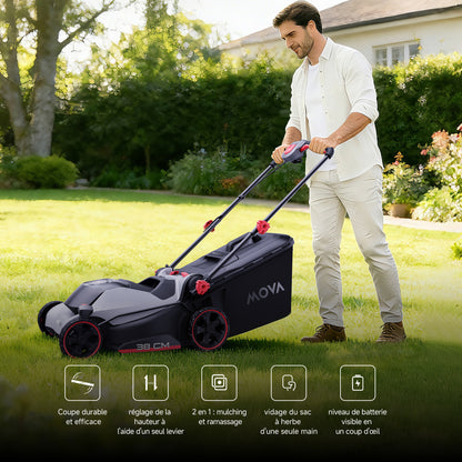 MOVA Tondeuse à gazon sans balais 40 V, 38 cm