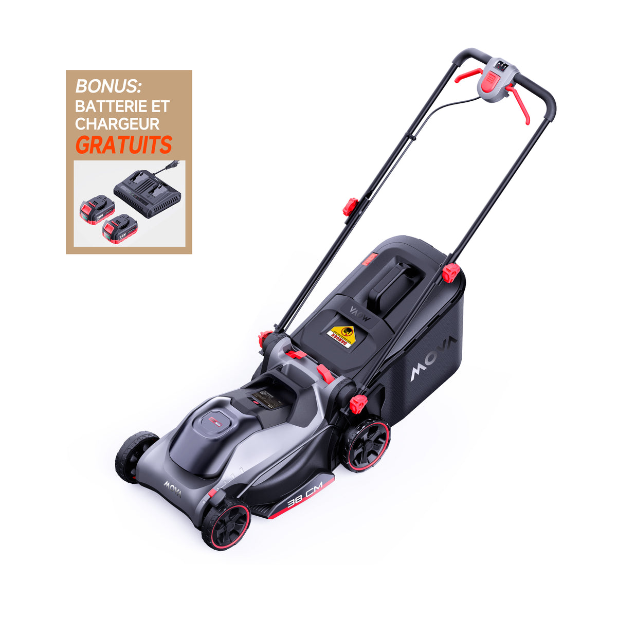 MOVA Tondeuse à gazon sans balais 40 V, 38 cm