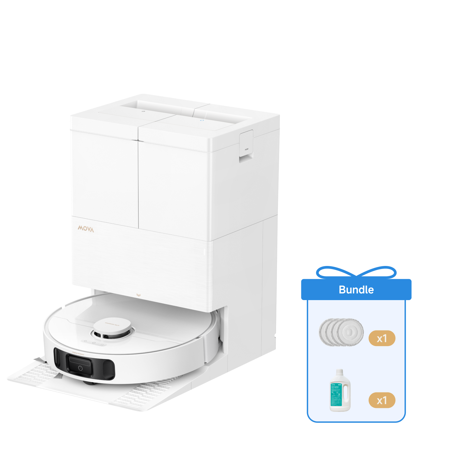 MOVA E50 Pro Ultra Robot aspirateur blanc+ serpillière et solution nettoyante