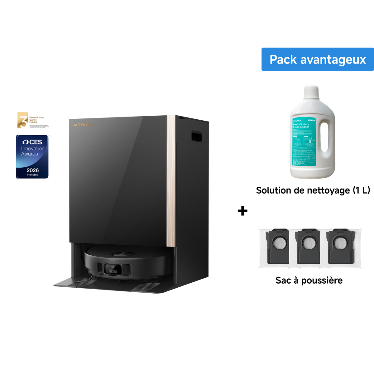 Dreame MOVA MOBIUS 60 robot aspirateur + solution nettoyante et sac à poussière