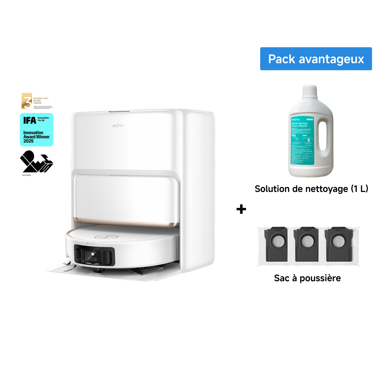 Dreame MOVA Z60 Ultra Roller Complete blanc + sac à poussière et solution nettoyante