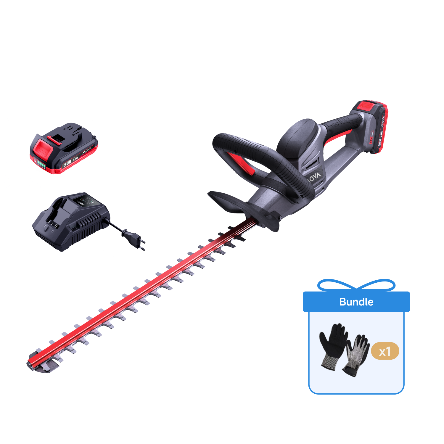 MOVA GH221 Taille-haie sans fil + gants de travail extérieurs